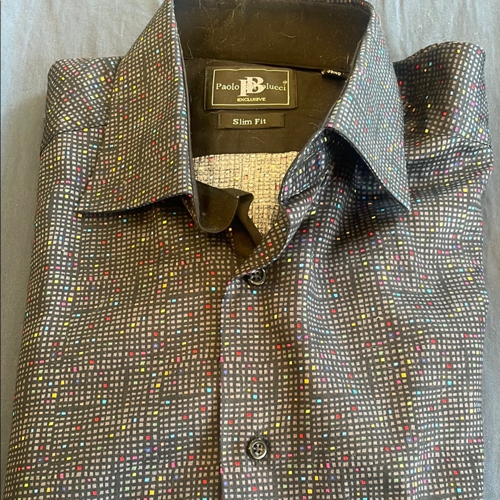Paolo Elegant Black and Multicolor Dot Dress Shirt